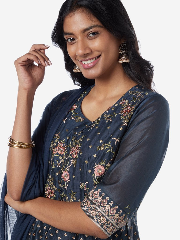 Vark Indigo Anarkali Kurta, Dupatta and Skirt