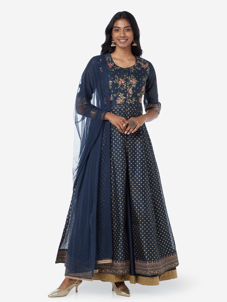 Vark Indigo Anarkali Kurta, Dupatta and Skirt
