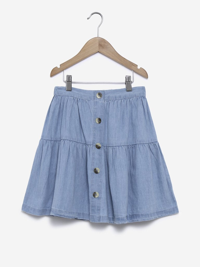 Y&F Kids Blue Denim Tiered Skirt