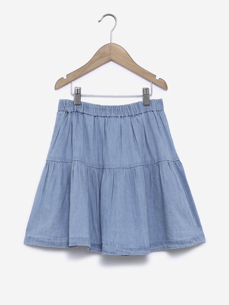 Y&F Kids Blue Denim Tiered Skirt
