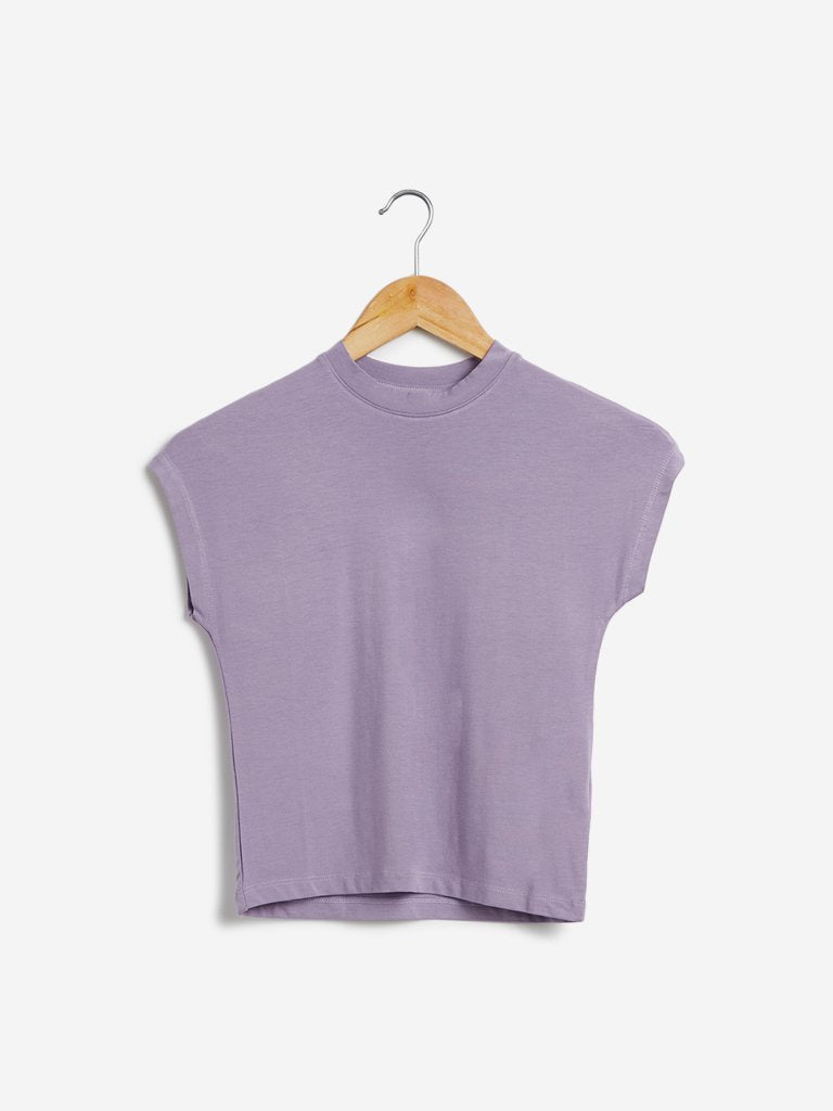 Nuon Lilac Crewneck Cropped T-Shirt