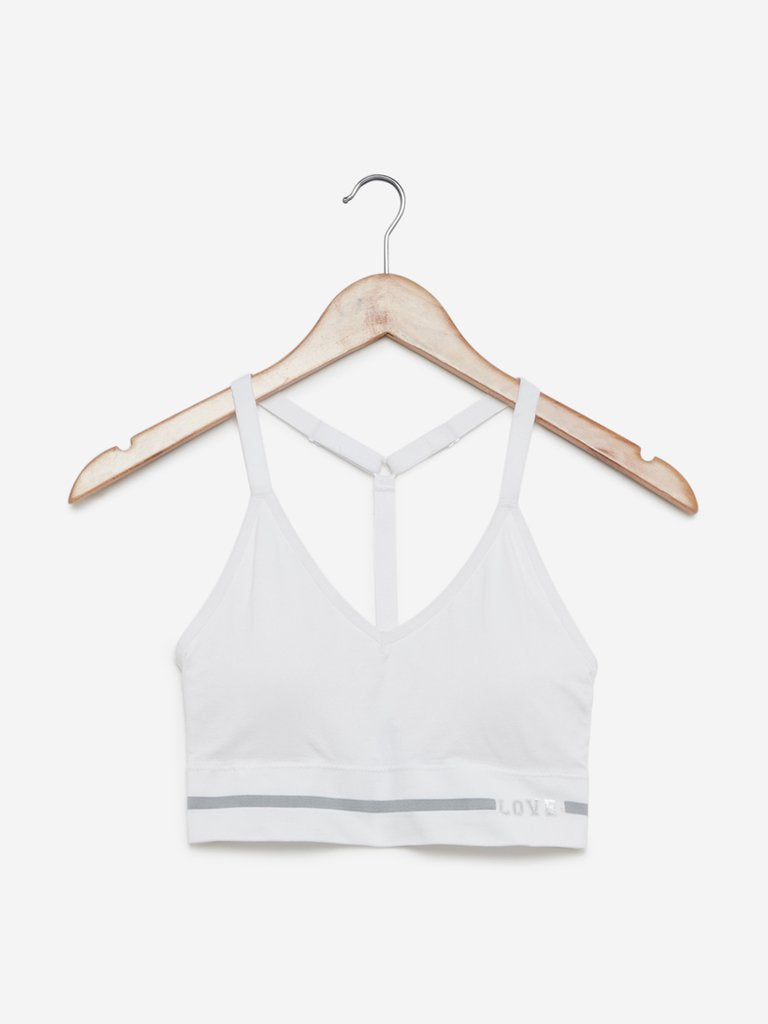 Wunderlove White Padded Racerback Sports Bra