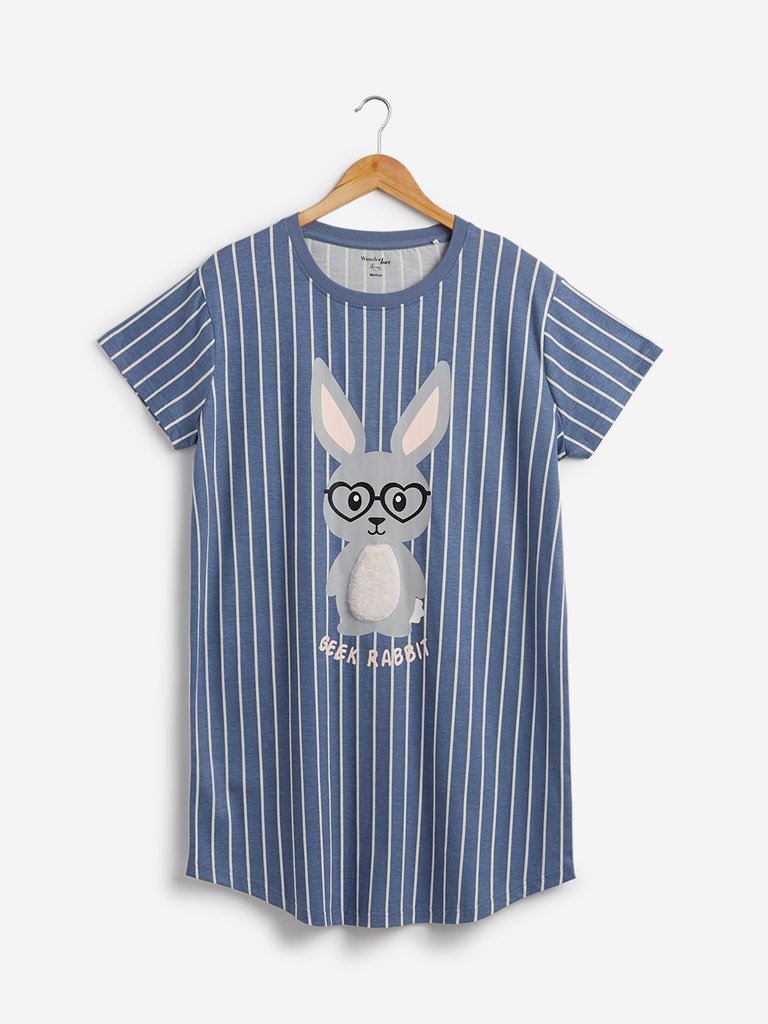 Wunderlove Blue Striped Rabbit Nightdress