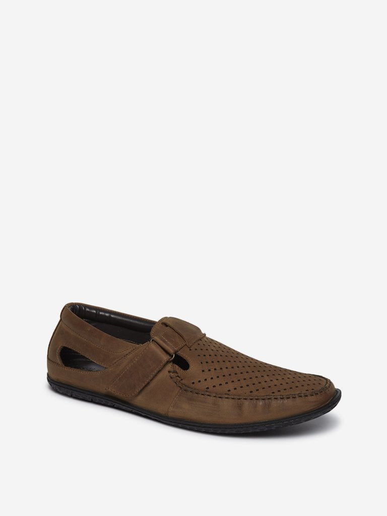 SOLEPLAY Light Brown Perforated Pattern Loafers