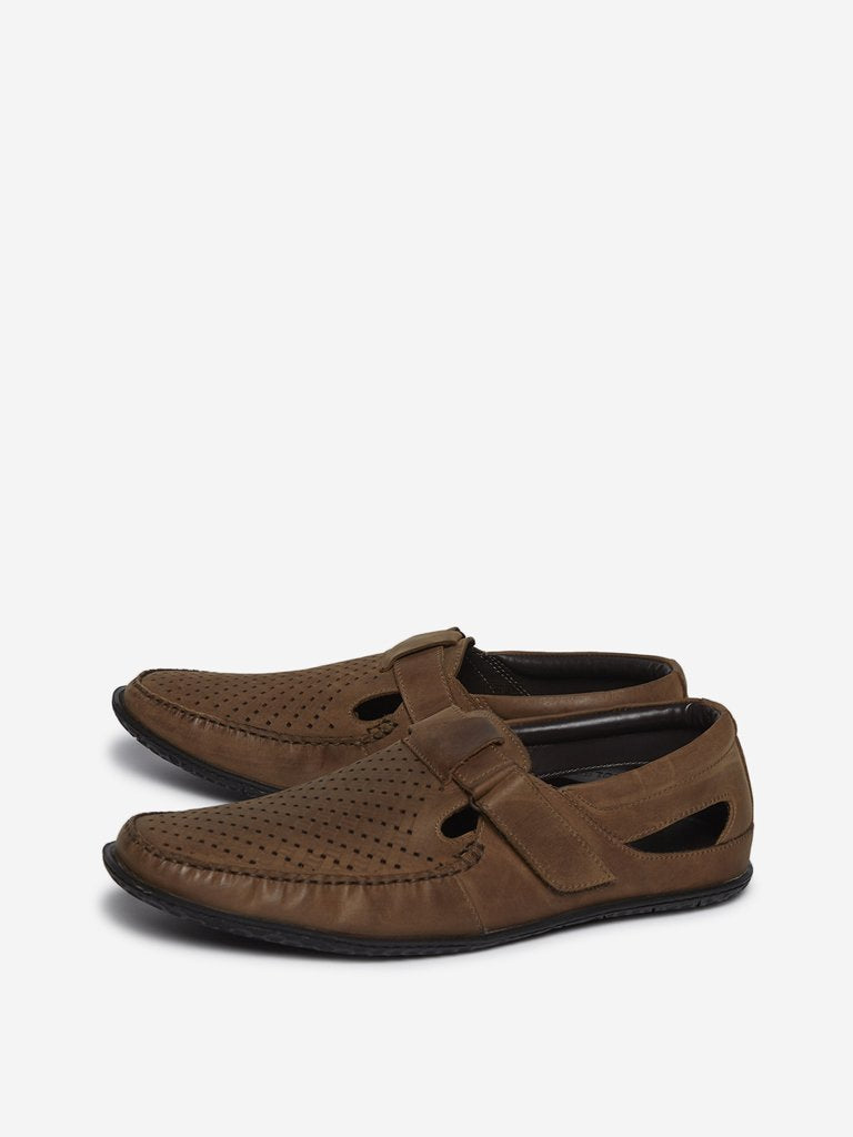 SOLEPLAY Light Brown Perforated Pattern Loafers
