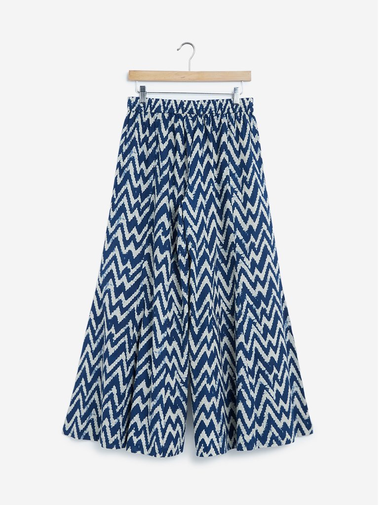 Utsa Dark Blue Chevron Print Palazzos