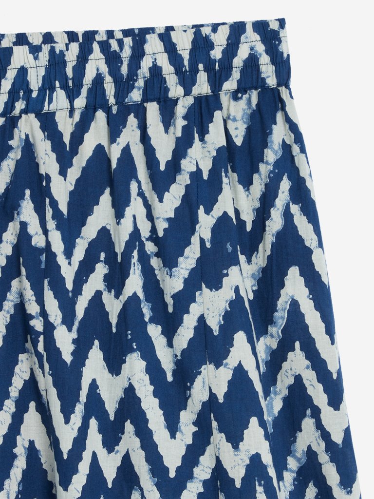 Utsa Dark Blue Chevron Print Palazzos