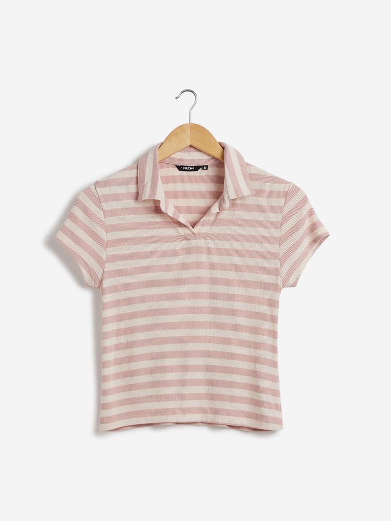 Nuon Oat Striped Knitted Polo T-Shirt