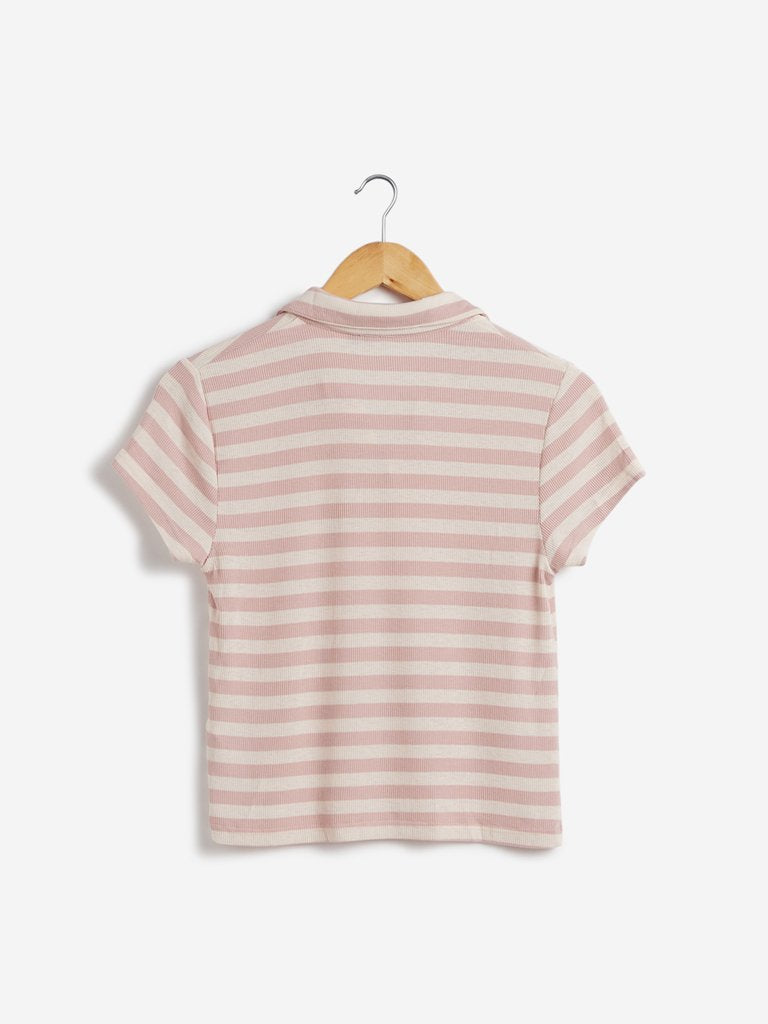 Nuon Oat Striped Knitted Polo T-Shirt