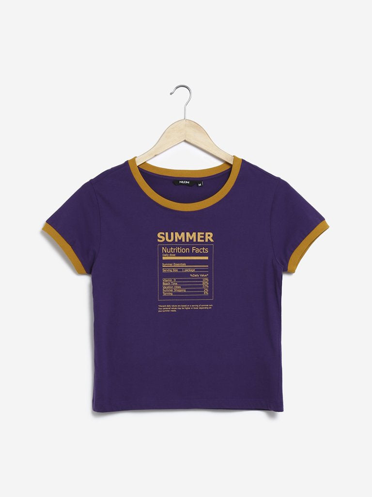 Nuon Purple Text Print Sam Crop T-Shirt
