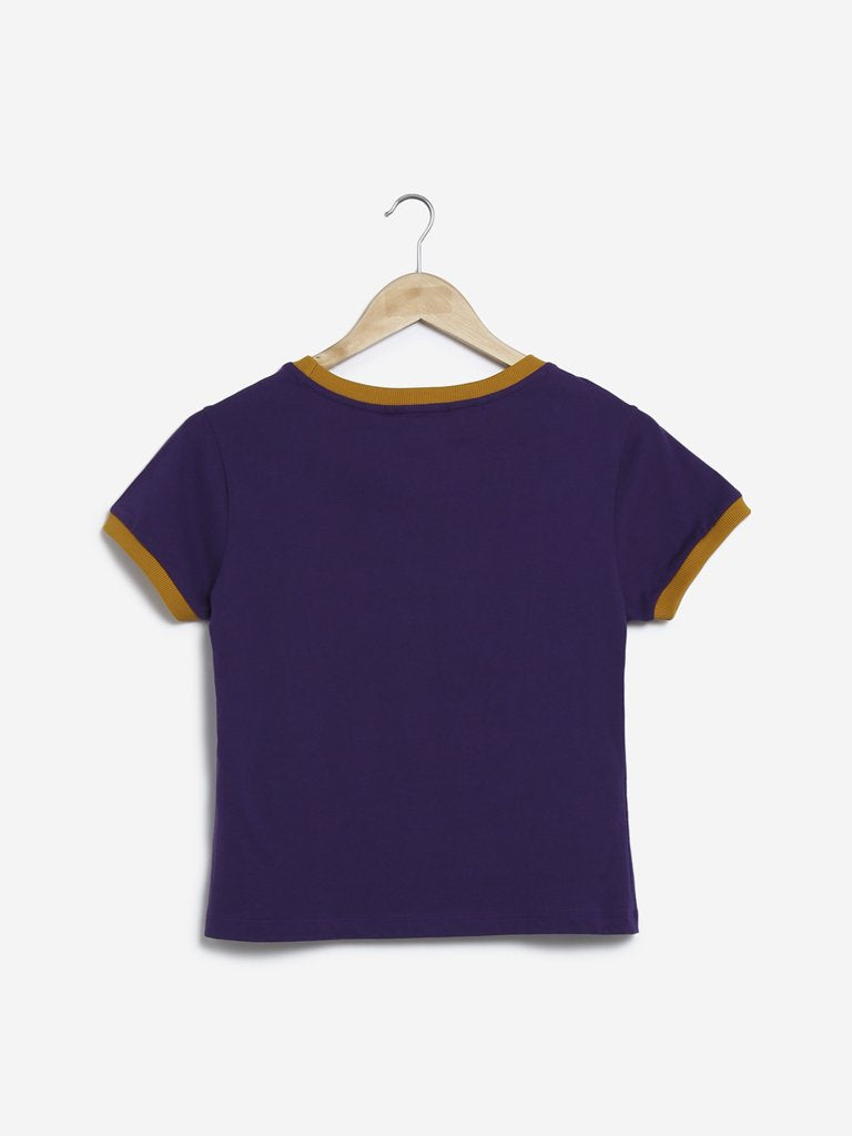Nuon Purple Text Print Sam Crop T-Shirt