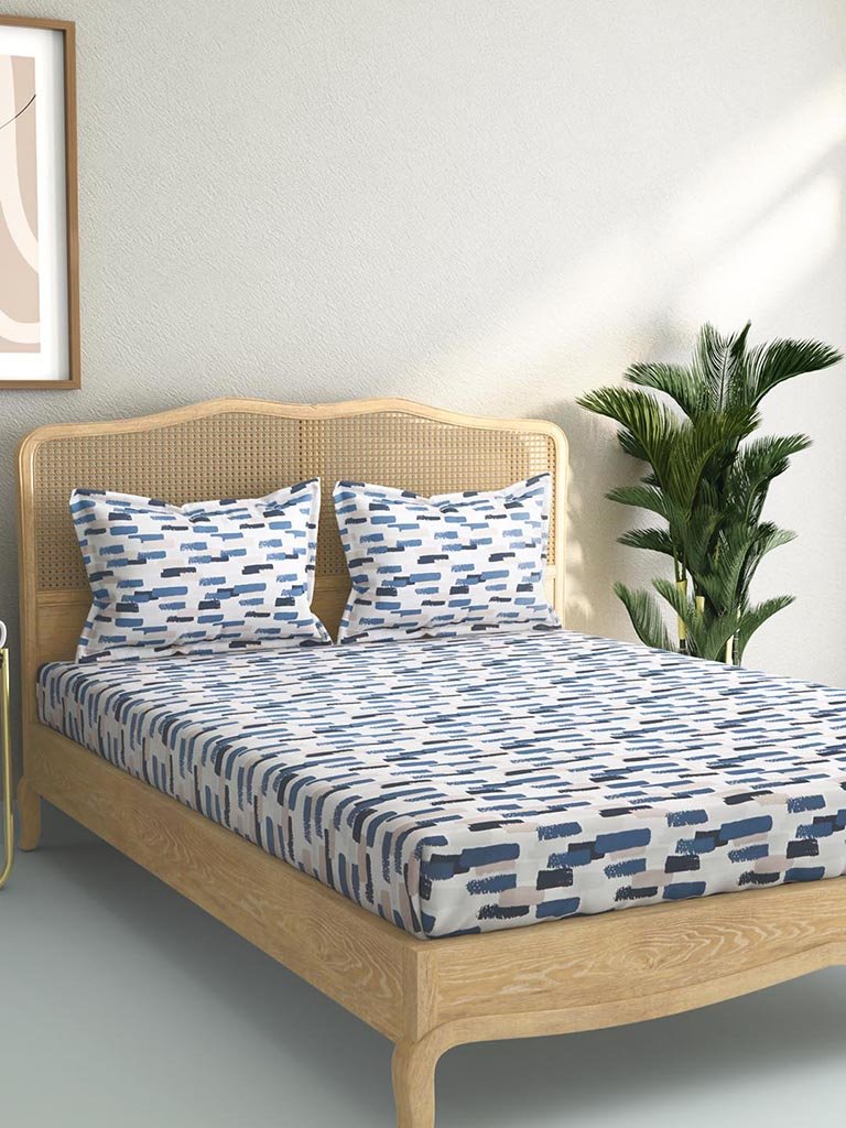 Westside Home Blue 144TC Abstract Print King Bedsheet Set