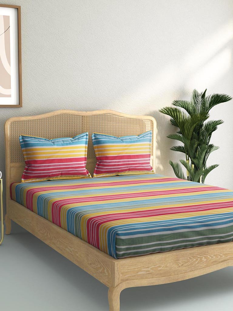 Westside Home Multicolour 144TC Striped Double Bedsheet Set