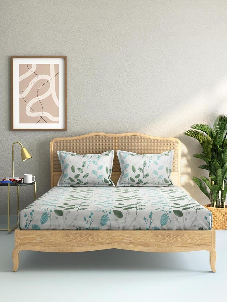 Westside Home Mint 144TC Leaf Print King Bedsheet Set