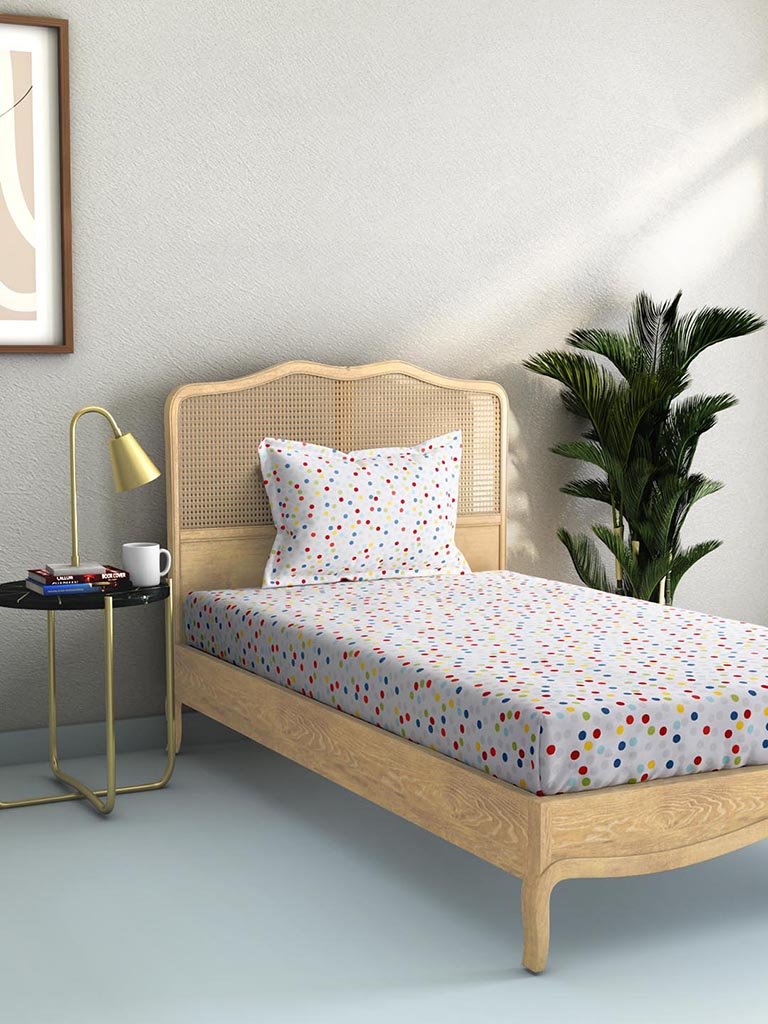 Westside Home Multicolour 144TC Polka Dot Single Bedsheet Set