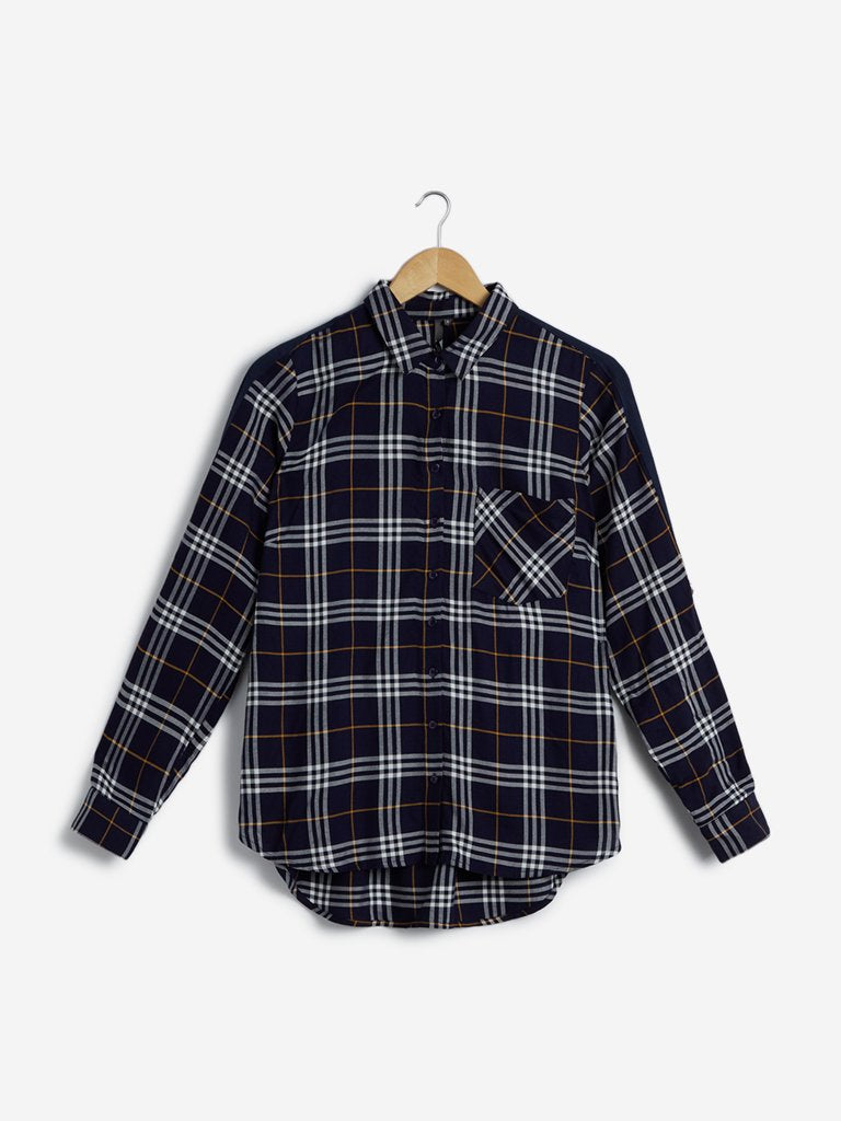 LOV Multicoloured Checked High-Low Casual Shirt