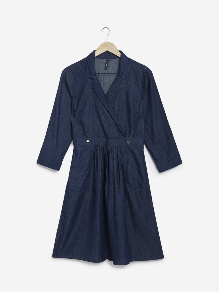 LOV Dark Blue Pure Cotton Shirtdress