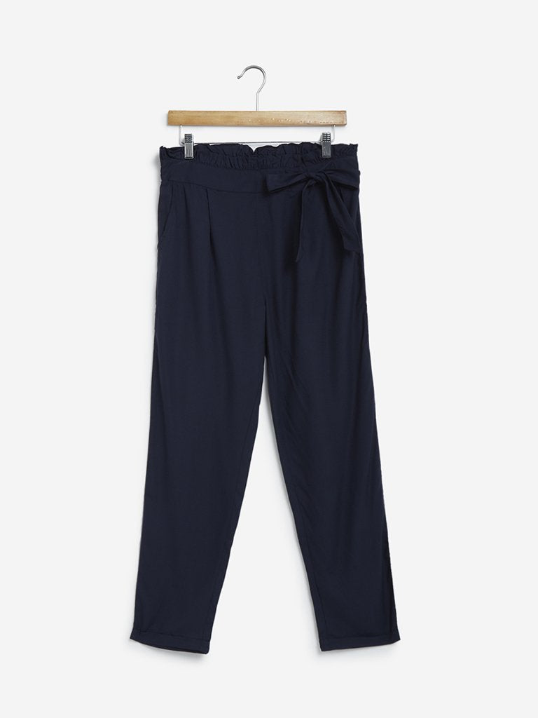 LOV Navy Paper-Bag Trousers
