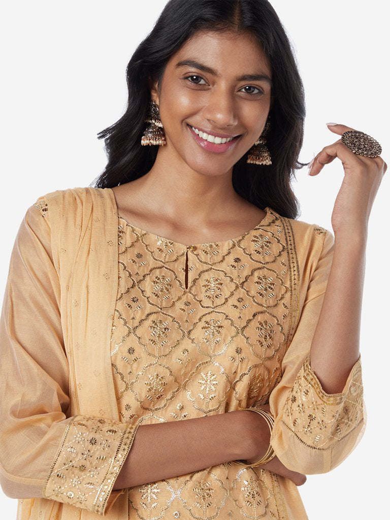 Vark Ochre Kurta, Dupatta And Palazzos Set
