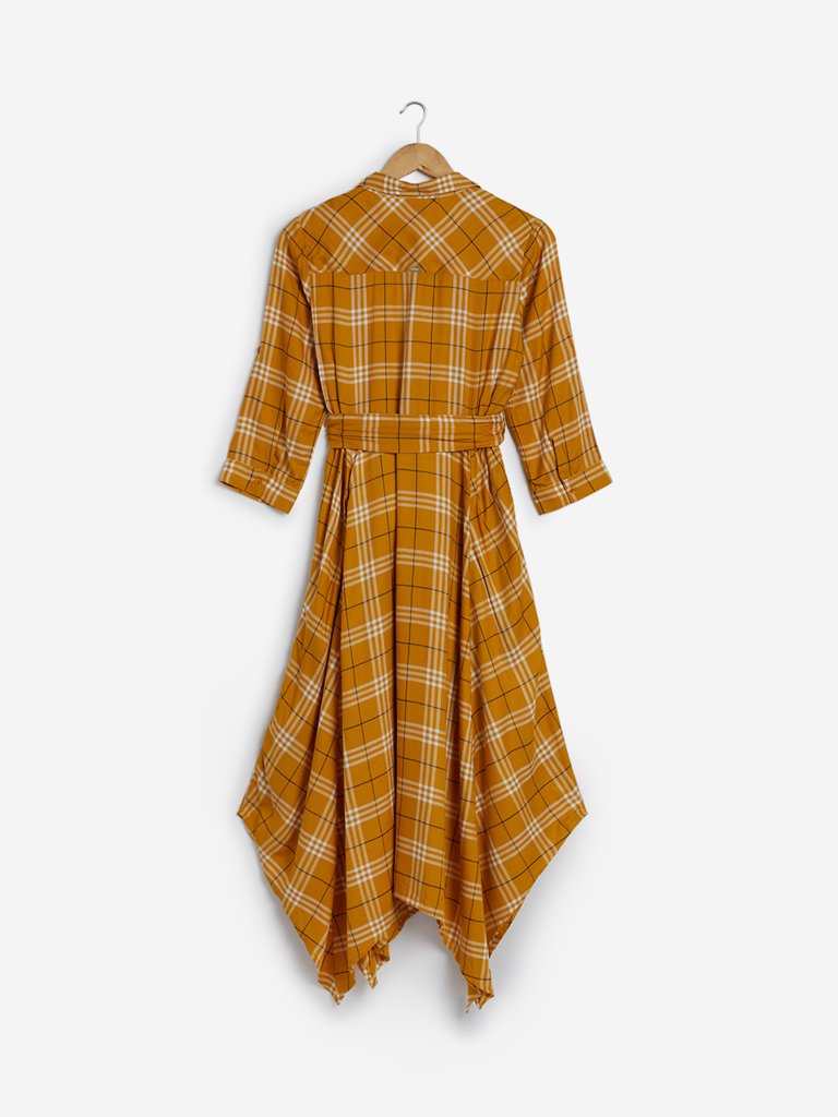 LOV Ochre Checkered Shirtdress with Belt