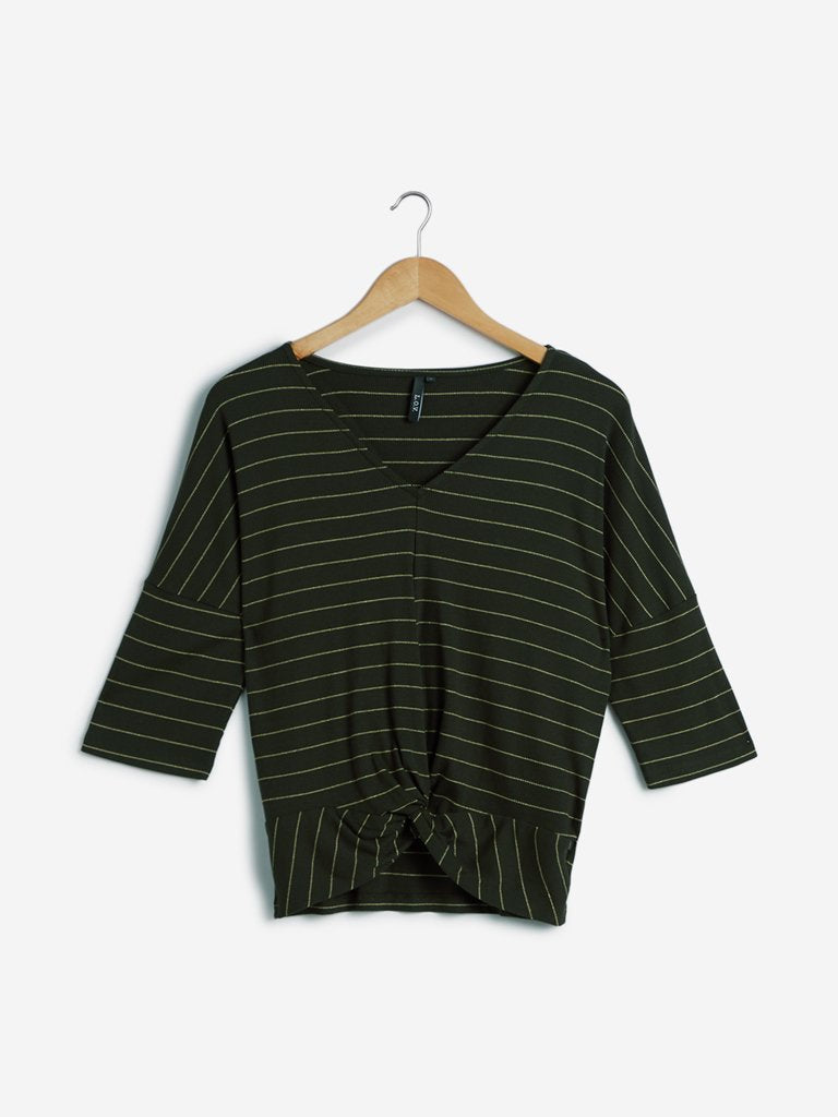 LOV Olive Striped Knitted Top