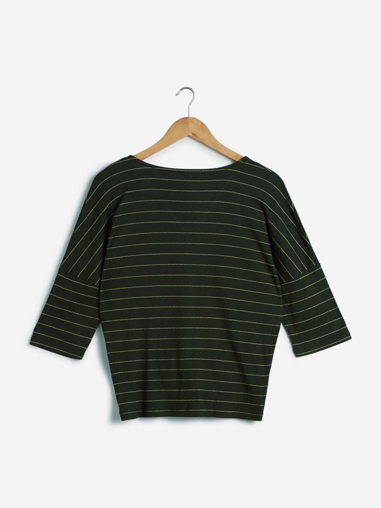 LOV Olive Striped Knitted Top