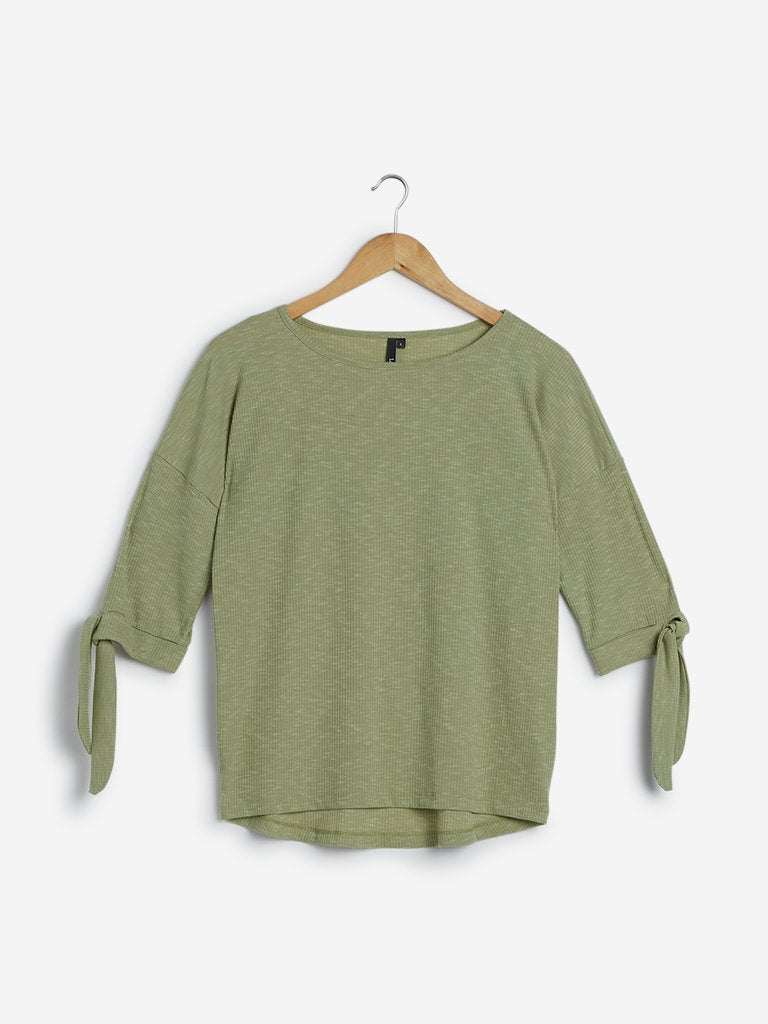 LOV Sage-Green Ribbed High-Low Top