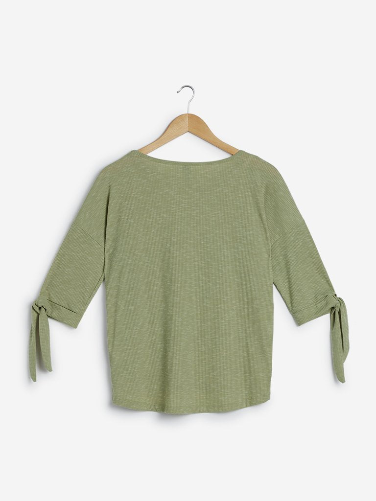 LOV Sage-Green Ribbed High-Low Top
