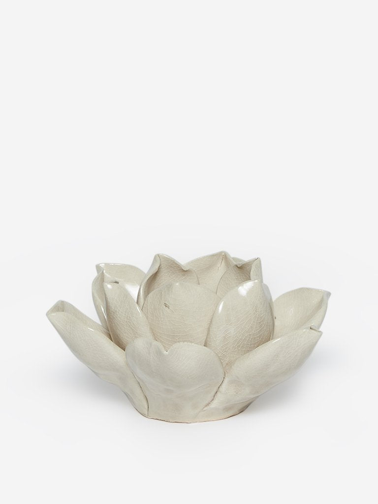 Westside Home Off White Lotus Ceramic Candle Holder