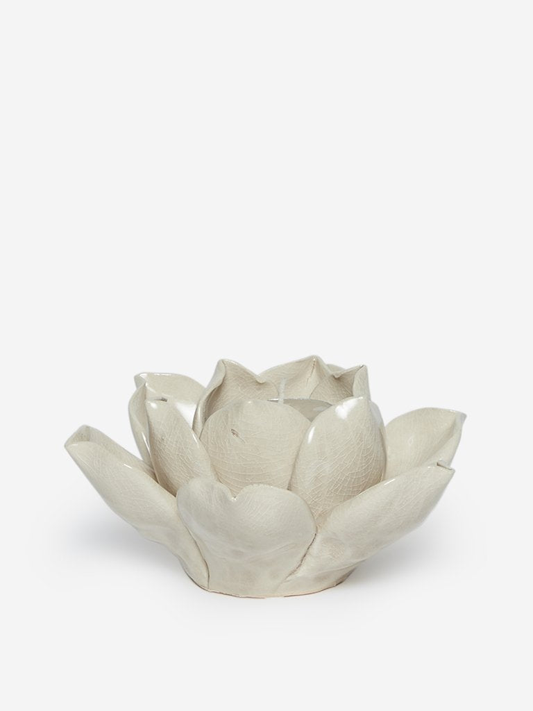 Westside Home Off White Lotus Ceramic Candle Holder