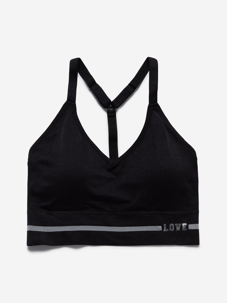 Wunderlove Black Padded Racerback Sports Bra