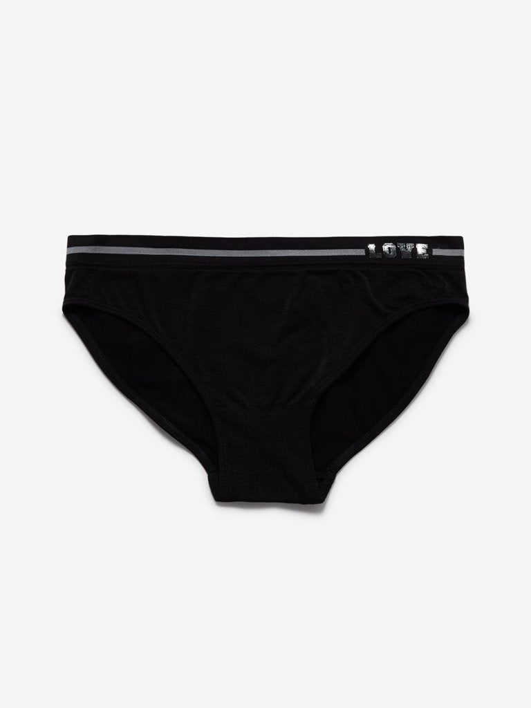 Wunderlove Black Text Print Bikini Briefs