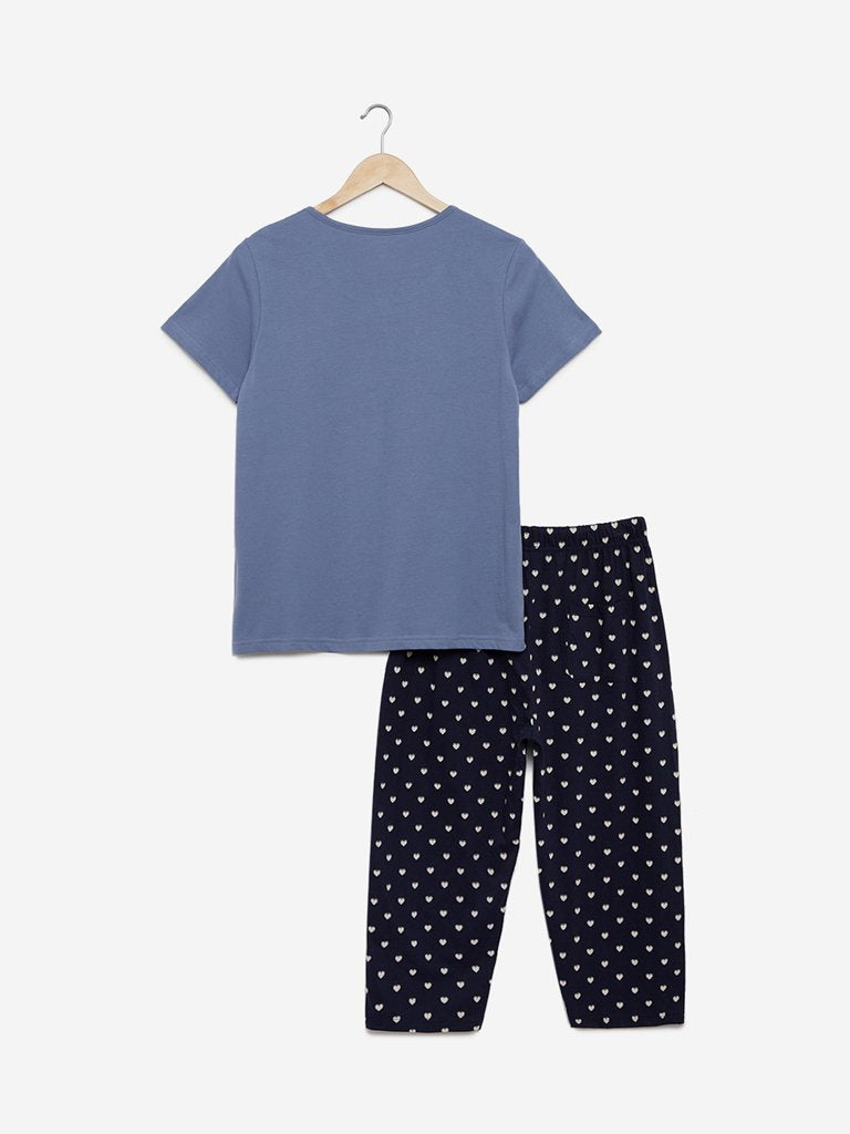 Wunderlove Blue Printed T-shirt And Capris Set