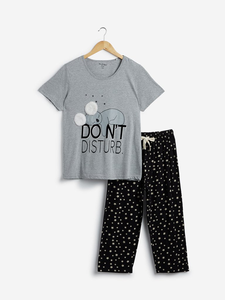 Wunderlove Grey Koala T-Shirt And Capris Set