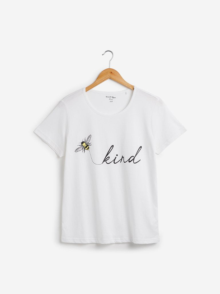 Wunderlove White Text Print T-Shirt