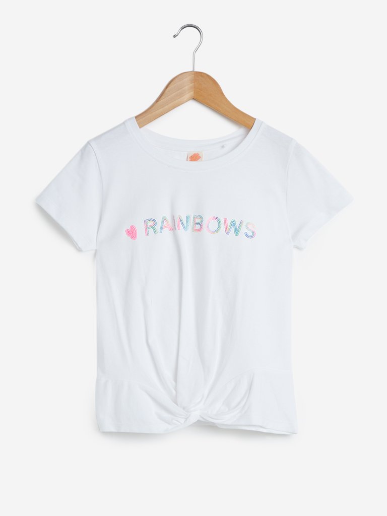 Y&F Kids White Sequinned T-Shirt