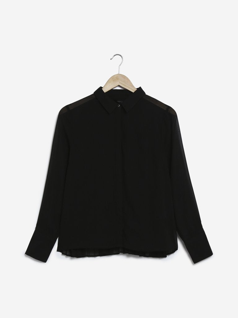 Wardrobe Black Pleated-Back Shirt