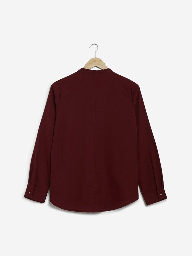 Wardrobe Maroon High-Low Bery Blouse