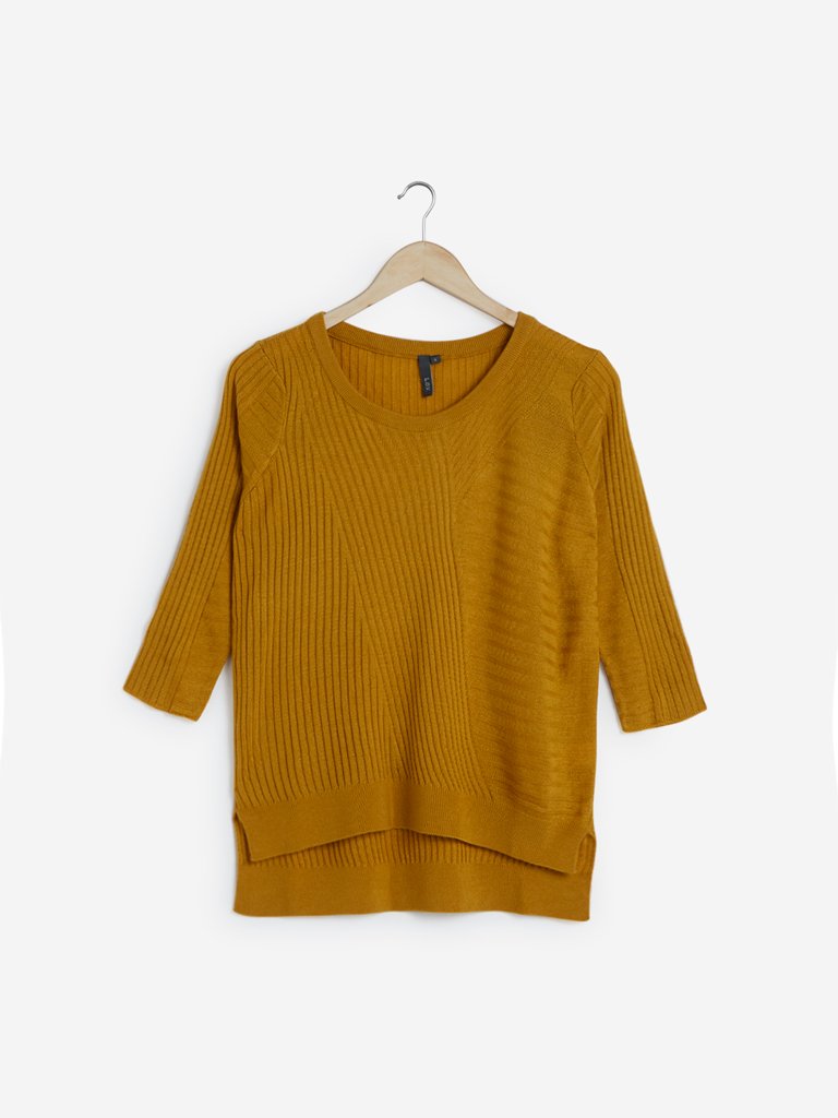 LOV Mustard Knitted High-Low Sweater
