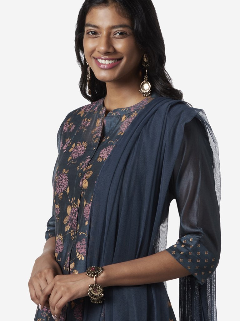 Vark Indigo Anarkali Kurta, Palazzos And Dupatta