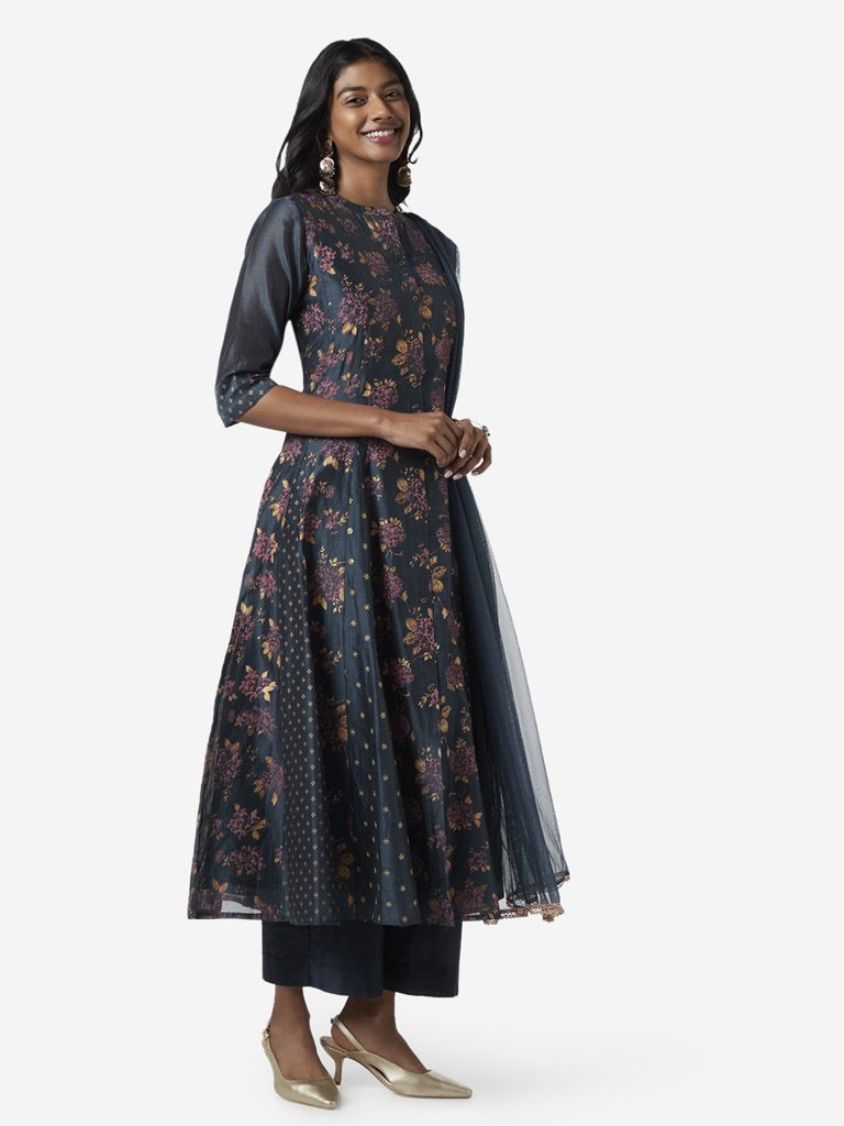 Vark Indigo Anarkali Kurta, Palazzos And Dupatta