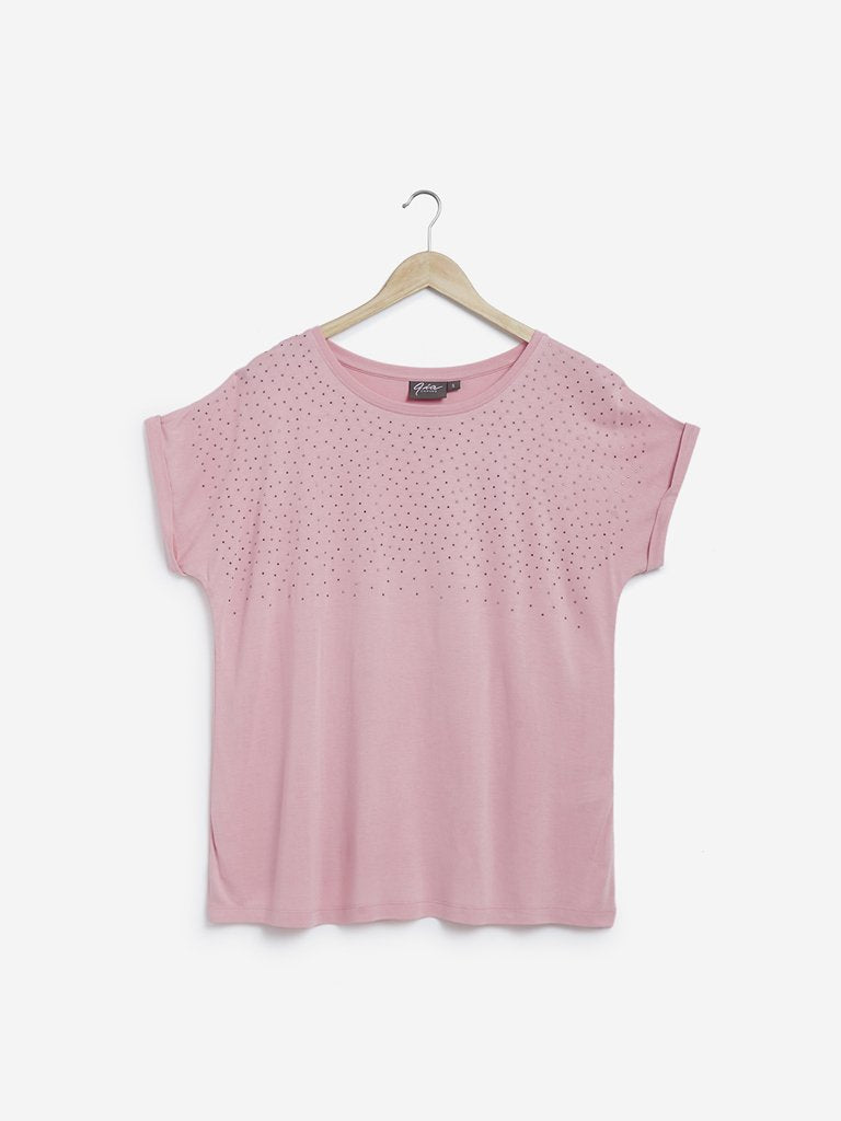 Gia Curves Light Pink Rhinestone Detailed Top