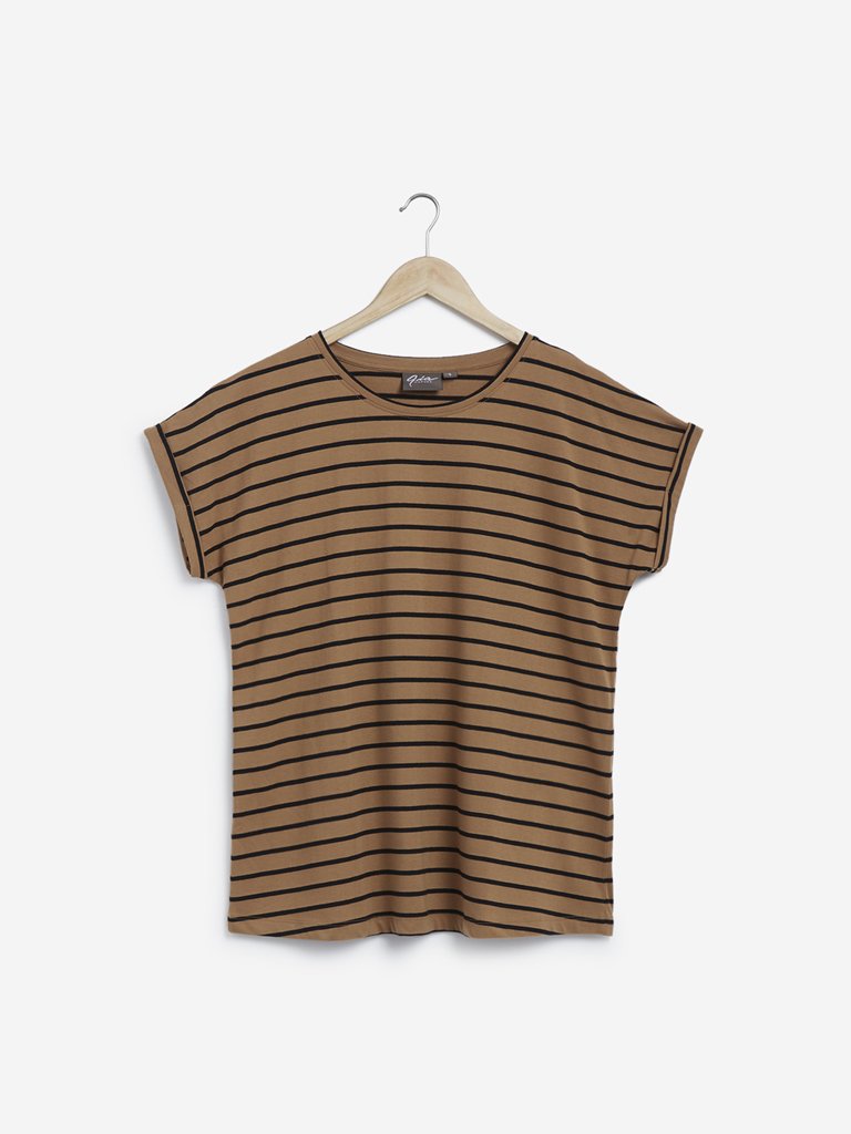 Gia Curves Light Brown Striped Top