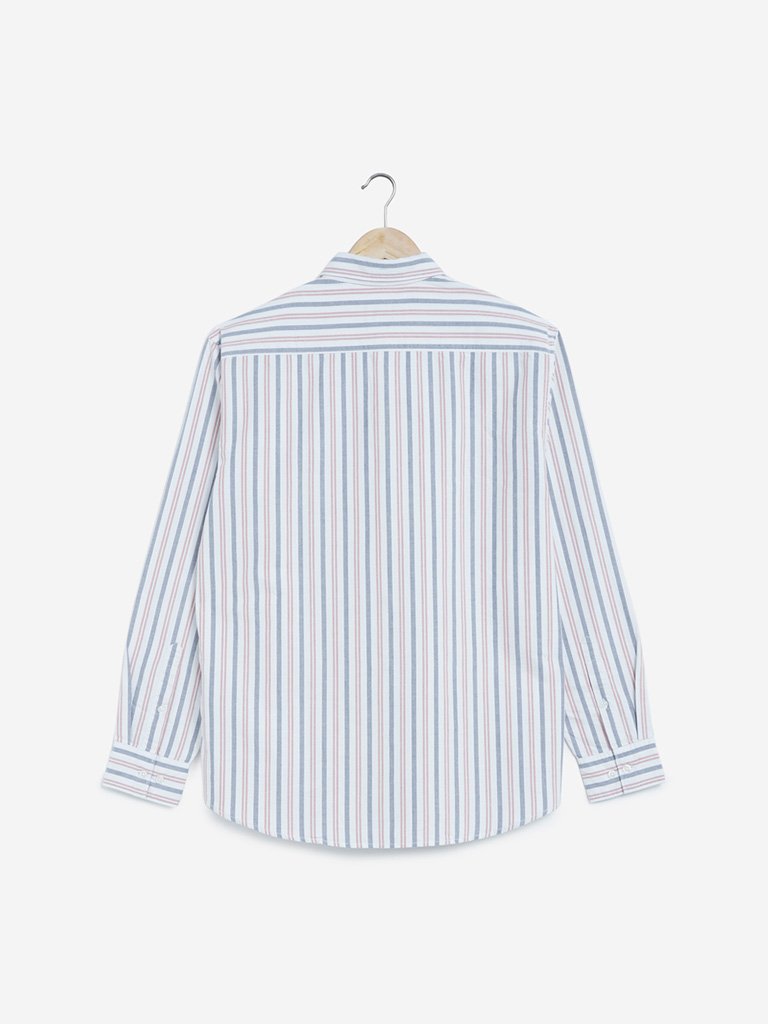 WES Casuals White Striped Relaxed Fit Shirt