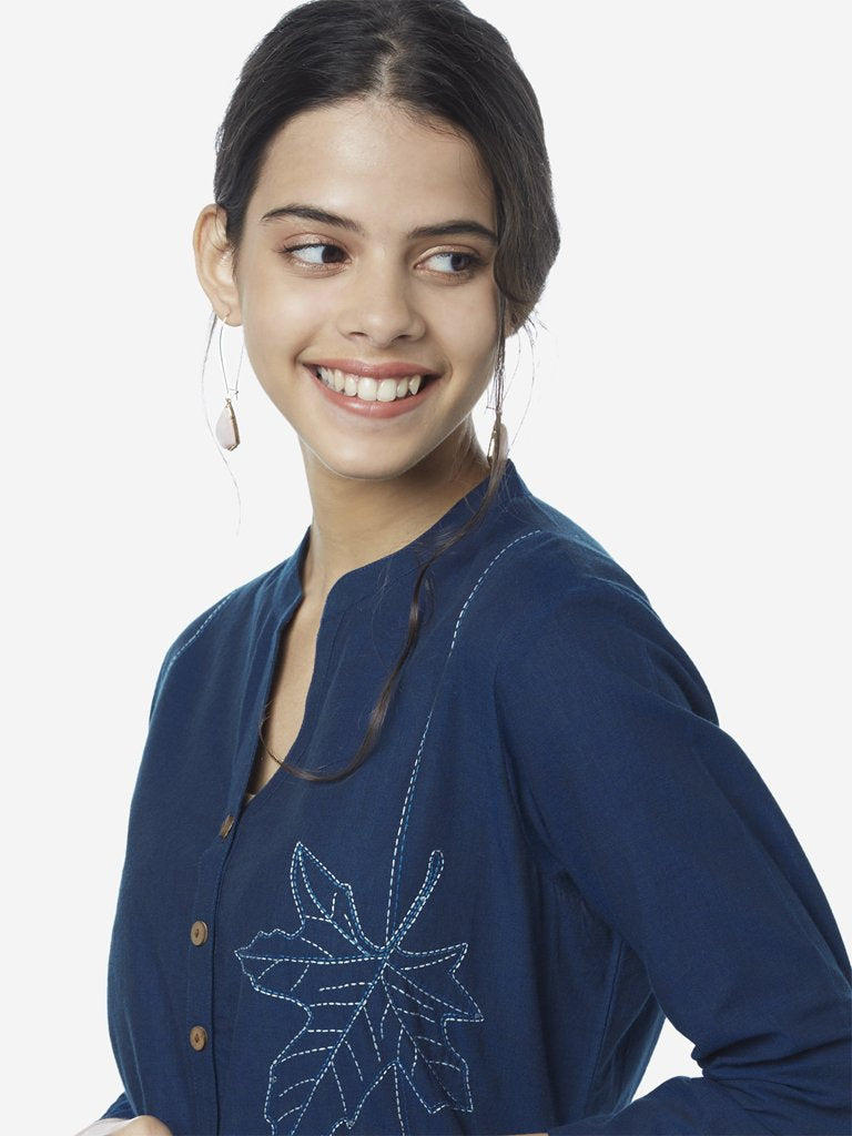 Utsa Indigo Embroidered A-line Kurta