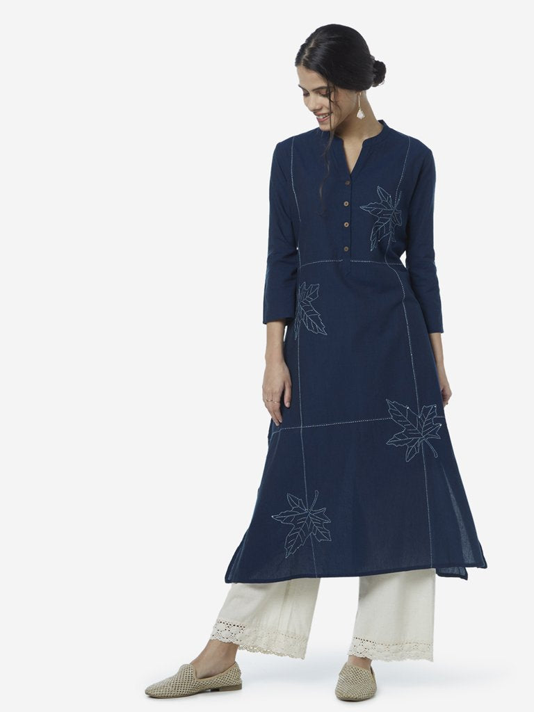 Utsa Indigo Embroidered A-line Kurta