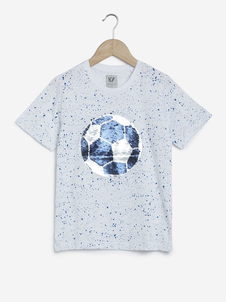 Y&F Kids White Football Crewneck T-Shirt