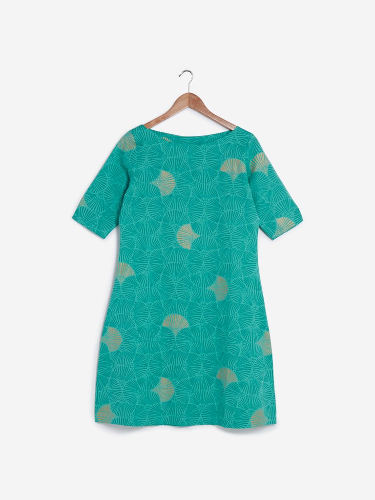 Utsa Turquoise Ethnic Printed A-line Kurti