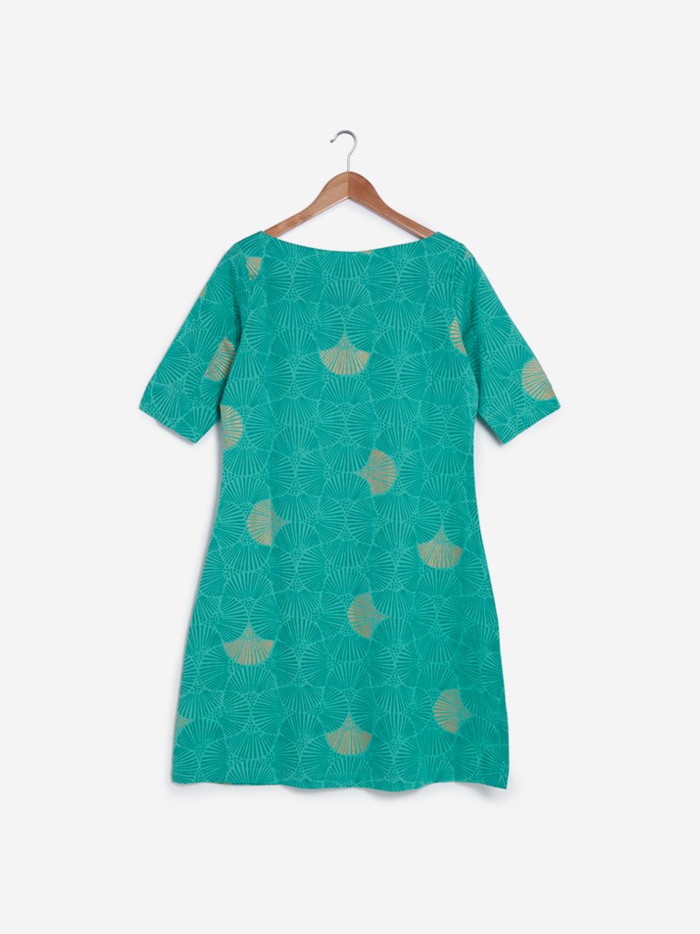 Utsa Turquoise Ethnic Printed A-line Kurti