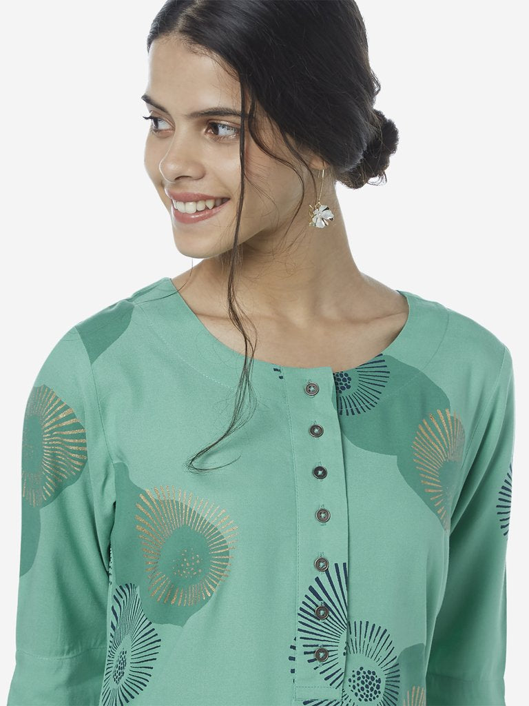 Utsa Green Print High-Low Kurta